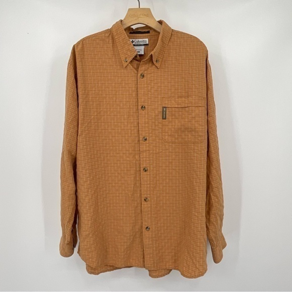 Mens Columbia Button Down‎ Burnt Yellow flannel Size XL D1